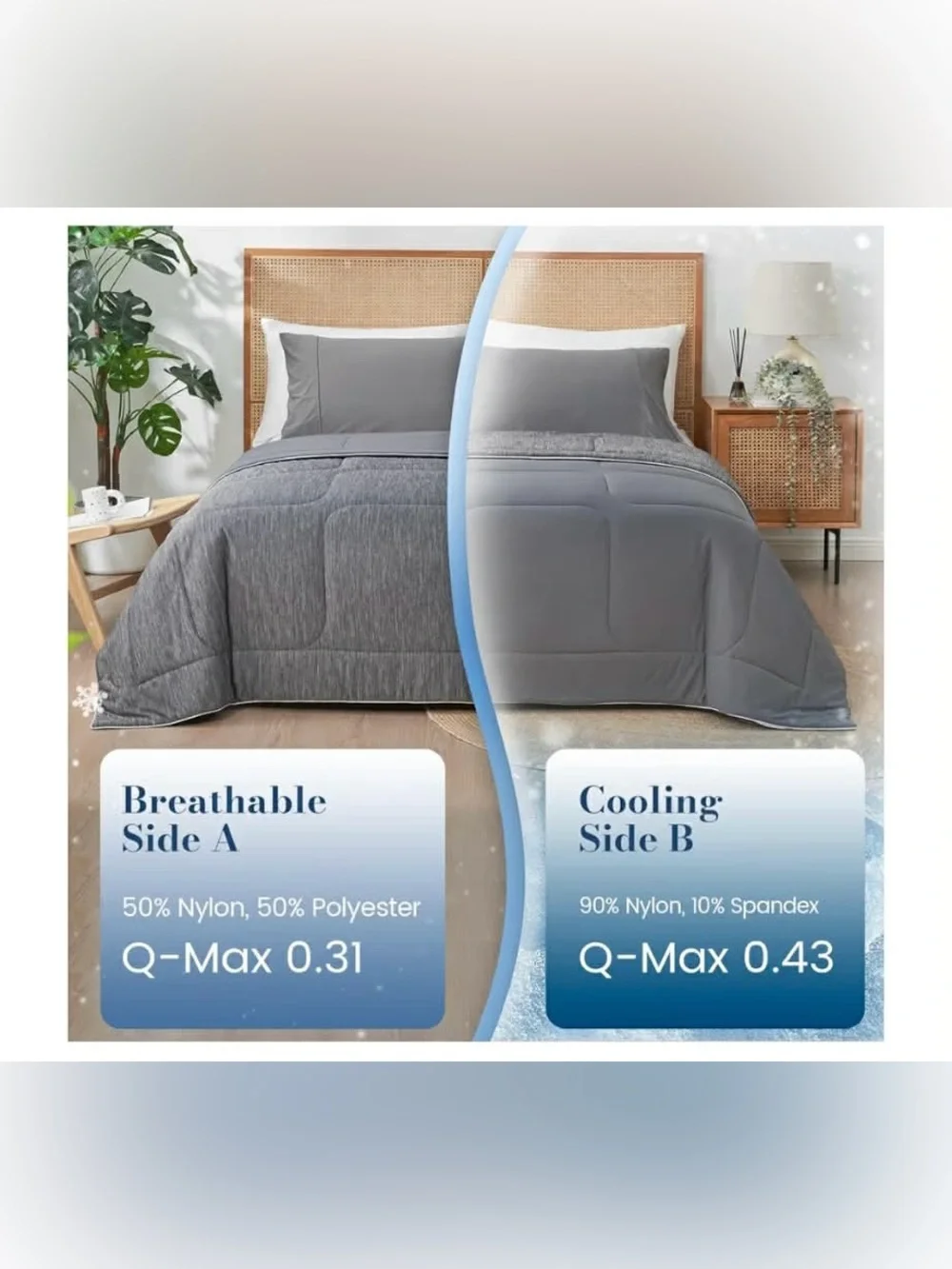 Gray Cooling King size Comforter -Dual sided Lightweight Cooling for Hot Sleeper
